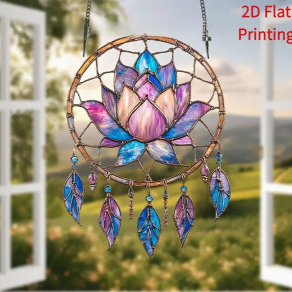 Stained Glass Lotus Dreamcatcher - Purple and Blue - Picture 4 of 5
